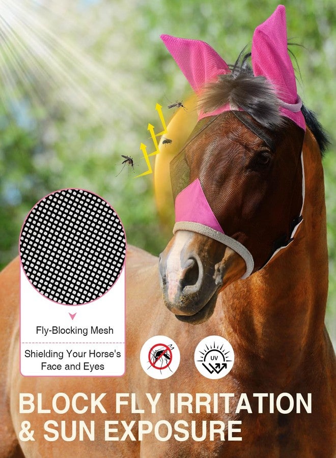 Hilltown Adjustable Fly Mask for Horse with Ears - UV-Block, Large Eye Space, Breathable, Built to Last, Comfort Fit - Horse Fly Mask for Daily Stable, Hot Weather Riding & Competition - Cob, Pink - Image 2