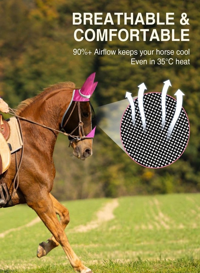 Hilltown Adjustable Fly Mask for Horse with Ears - UV-Block, Large Eye Space, Breathable, Built to Last, Comfort Fit - Horse Fly Mask for Daily Stable, Hot Weather Riding & Competition - Cob, Pink - Image 3