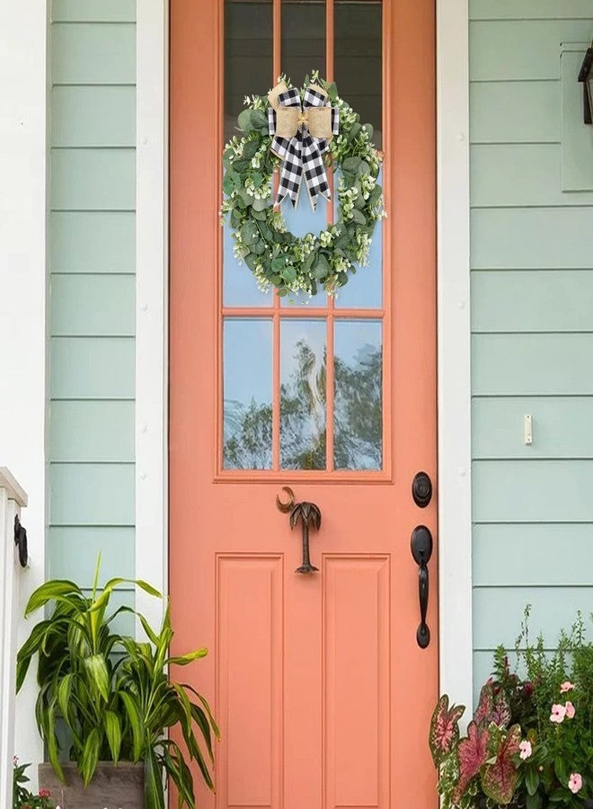 Dremisland Buffalo Plaid Wreath-16 Inch Artificial Eucalyptus Wreath with Plaid Bow | Spring Summer Fall Wreath for Front Door Farmhouse Decor Festival Celebration Home Decor (White&Black Plaid) - Image 5
