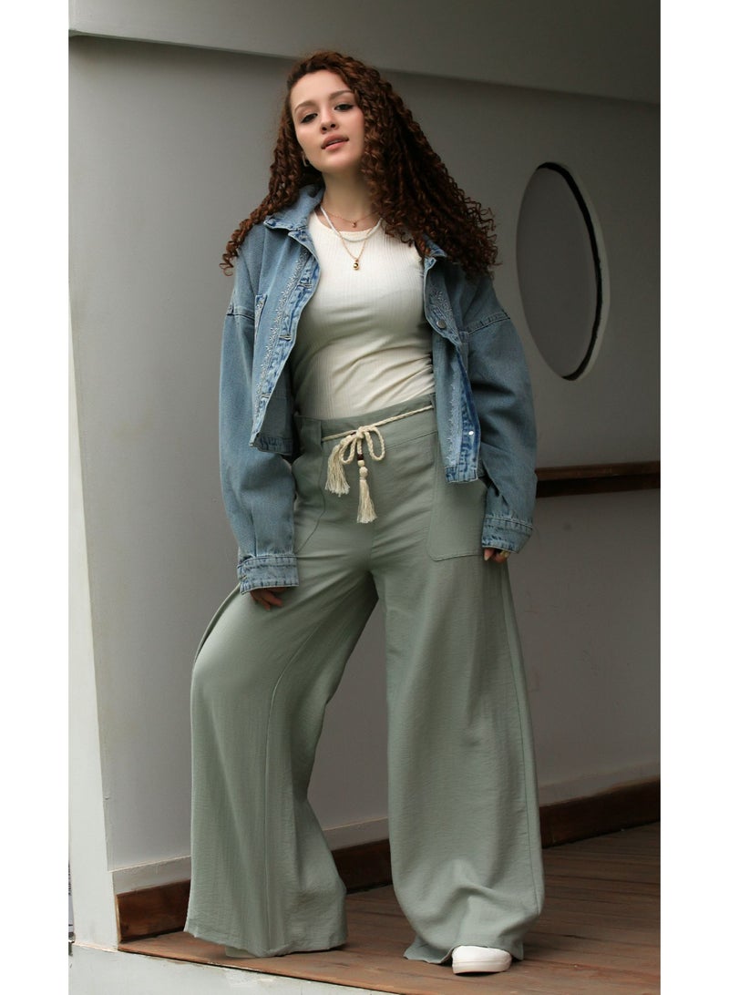 Ship Master Women's Wide-Leg Pants with Drawstring Waist and Front Pockets – Stylish & Comfortable (Pants Only)  - Image 1