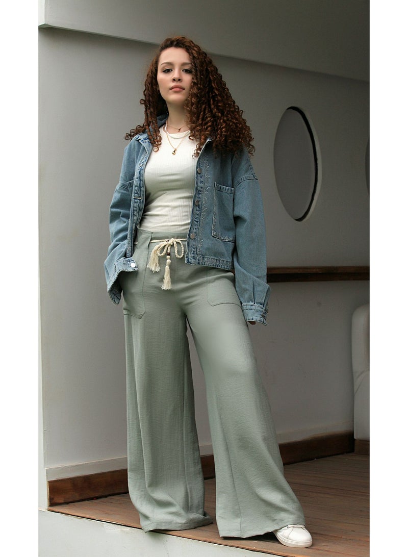 Ship Master Women's Wide-Leg Pants with Drawstring Waist and Front Pockets – Stylish & Comfortable (Pants Only)  - Image 3