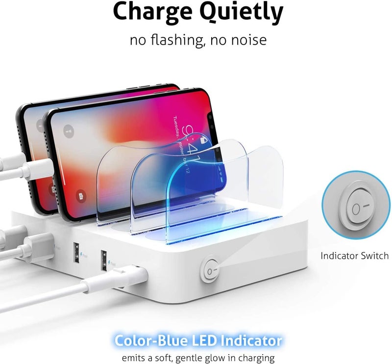 Soopii Charging Station for Multiple Devices, 4-Port Charger Station with 6 Charging Cables Included,Desk Organizer Charge Station for Phones, Tablets, and Other Electronics - Image 3