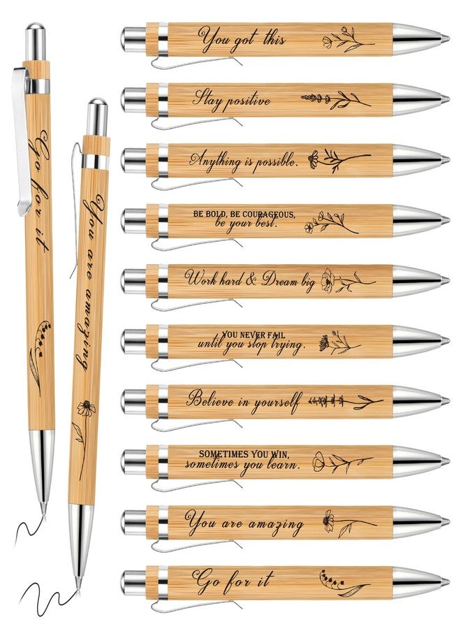 Watersay 10 Pcs Employee Appreciation Gifts Pens Bamboo Wood Flower Pen Black Ink Positive Affirmation Thank You Gift for Coworker Team Staff Nurse Social Worker School Teacher Office - Image 1