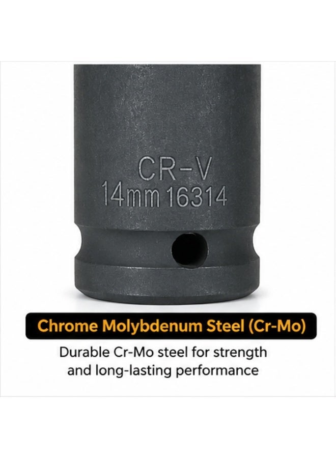 14mm Deep Impact Socket, 1/2 Inch Drive, 6 Point Cr-Mo Chrome Molybdenum Steel Socket for Impact Wrench, Ratchet and Breaker Bar - Image 4