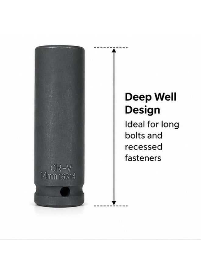14mm Deep Impact Socket, 1/2 Inch Drive, 6 Point Cr-Mo Chrome Molybdenum Steel Socket for Impact Wrench, Ratchet and Breaker Bar - Image 3