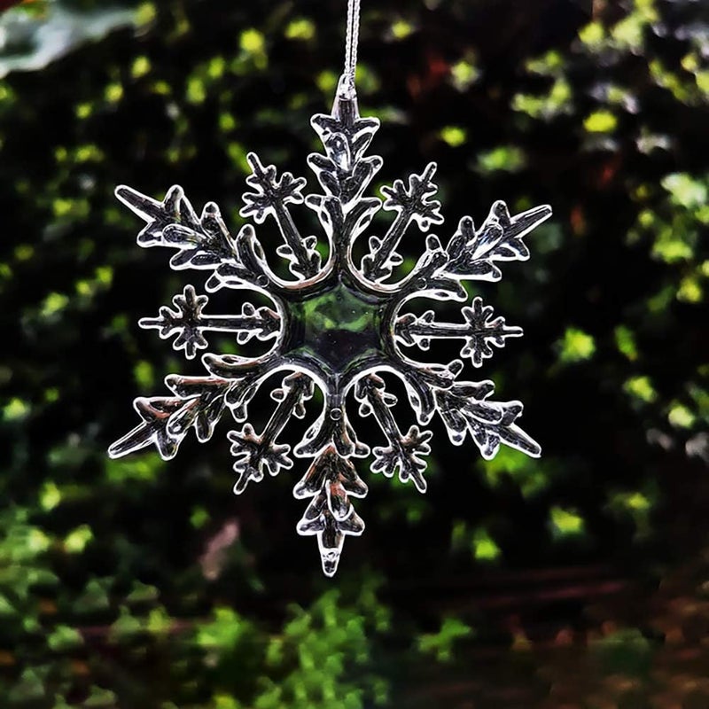 20 Pcs Clear Acrylic Christmas Snowflake Decor Xmas Tree Hanging Ornaments Window Decoration Snow Theme Decoration 93mm