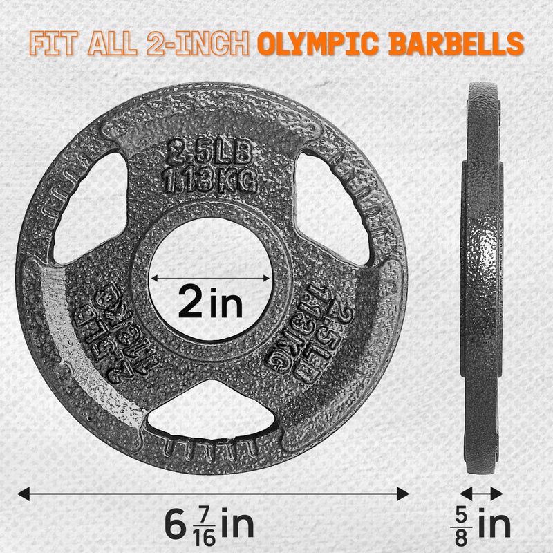 Yes4All Tri-Grip Handles Olympic Weight Plates/Cast Iron Weight Plates, Suitable for Barbell Exercises, Strength, Flexibility Training - 2.5LB (Single) - Image 2
