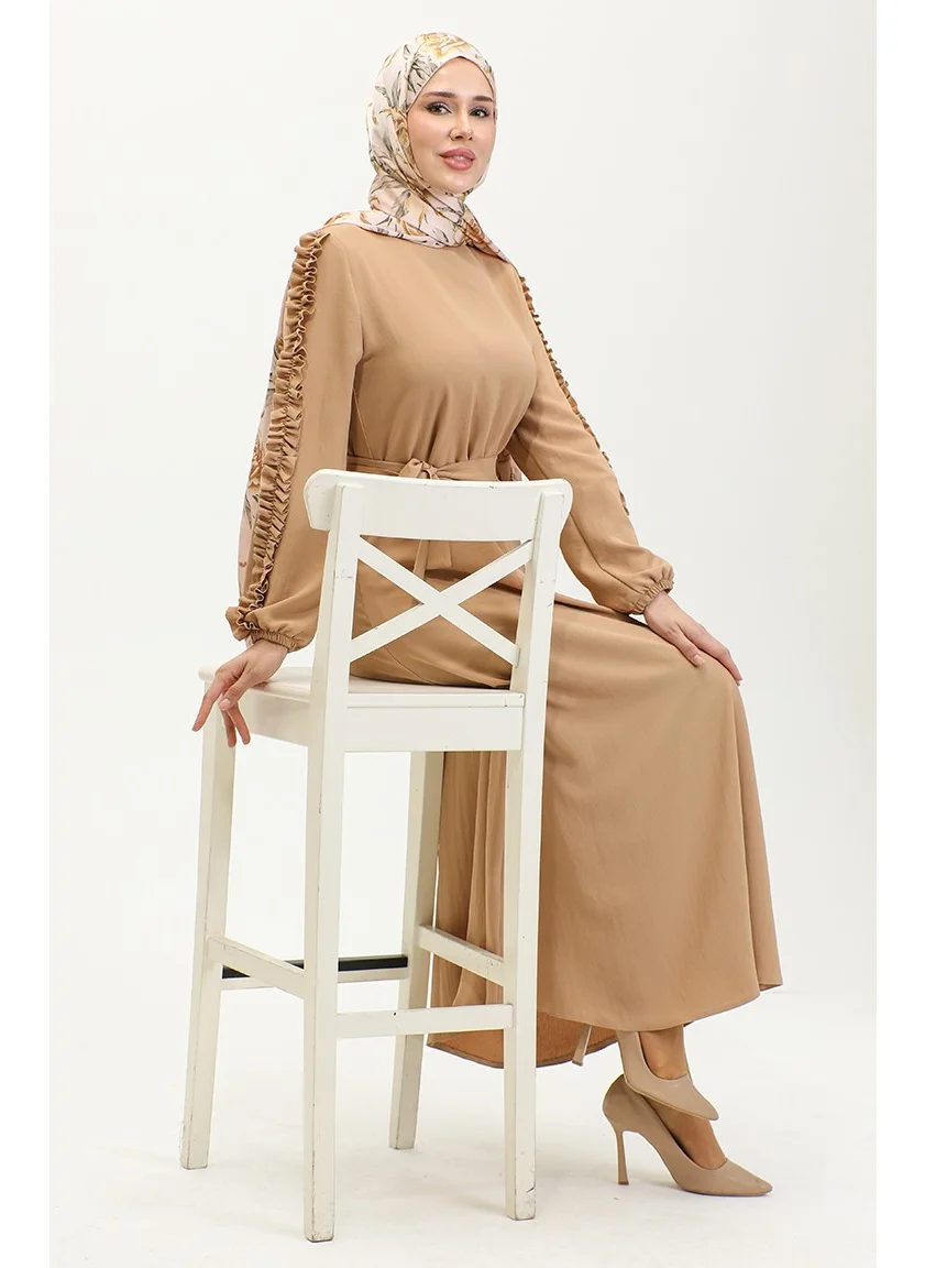Sefa Merve Ruffle Sleeve Plain Dress 2002-04 Mink