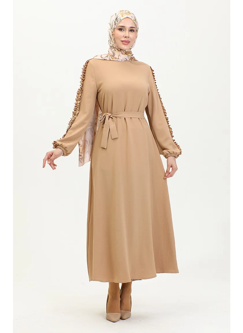 Sefa Merve Ruffle Sleeve Plain Dress 2002-04 Mink
