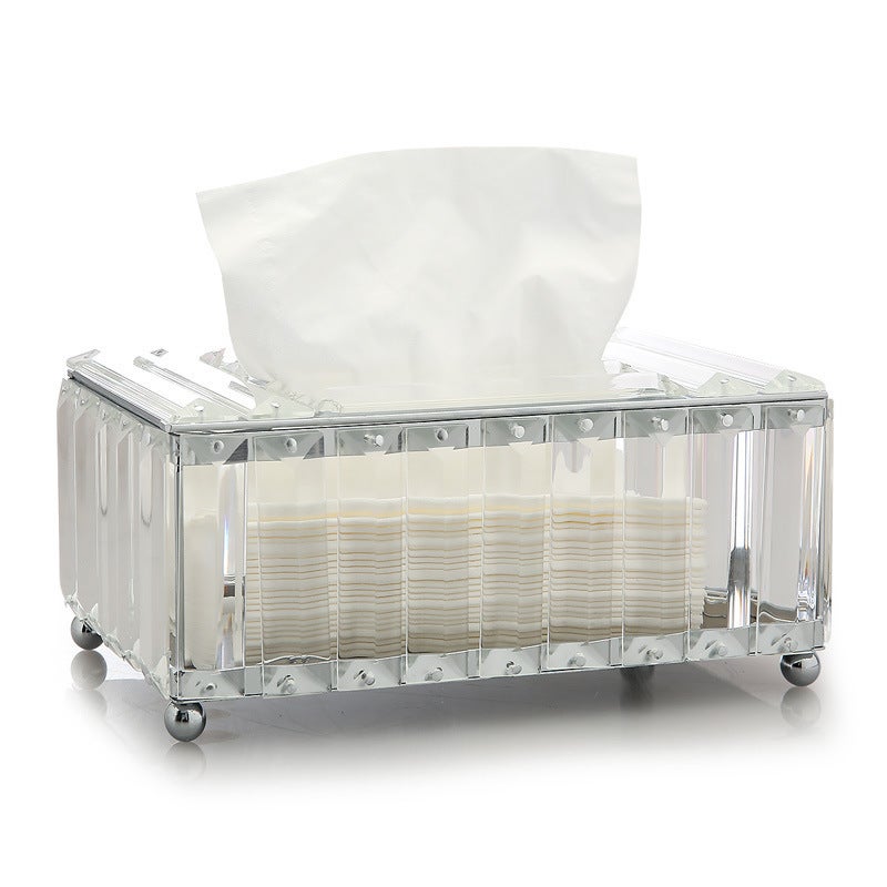 Factory direct supply European crystal tissue box living room home creative light luxury tissue box dining table paper box [silver] long crystal tissue box 20*12*9.5cm