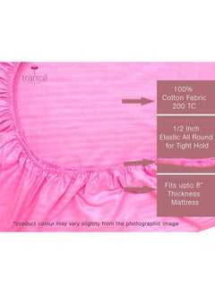 Trance Home Linen Trance Home Linen 100% Cotton 78x72 inch King Fitted 200TC Satin Stripe Elastic Fitted Bedsheet | Bedroom Hotels Daily Use Fitted Bedspread with 2 Pillow Covers (78"x72" | 6.5x6 feet, Pink)  - Image 3