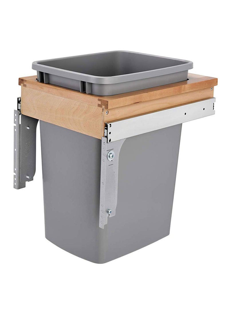 Rev-A-Shelf RevAShelf Single Pullout Trash Can wReduced Depth 35 Qt Wood Top Mount Garbage Bin 12 x 15 FaceFrame Silver 4WCTM1516DM1 