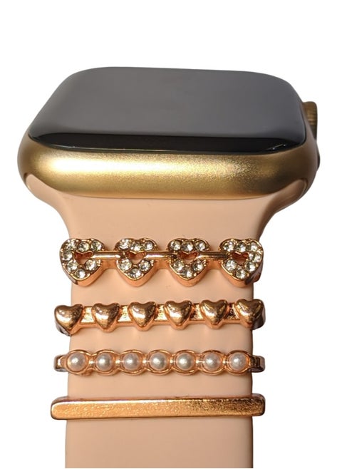 Creative For Apple Watch Band Diamond Love Ornament Metal Wristbelt Charms Decorative Ring Smart Watch Silicone Strap Accessory