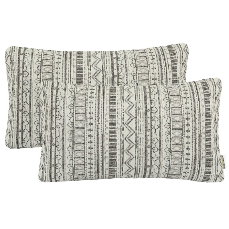 Mika Home Pack of 2 Rectangle Decorative Pillow Cases Throw Pillow Covers for Home Decoration  Bohemian Striped Geometric Pattern  12x20 Inches  Gray Cream