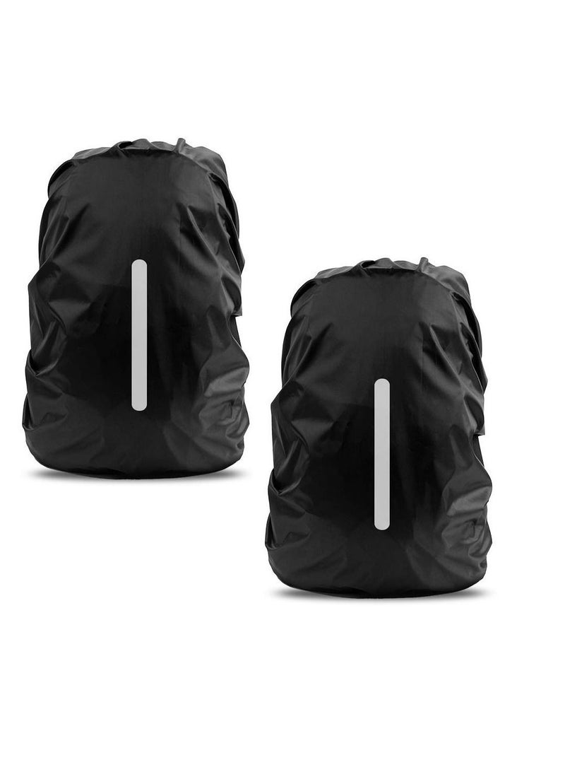NIBEMINENT 2 Pcs Waterproof Rain Cover For BackpackReflective Rainproof Protector,High Visibility Rucksack Dustproof Hiking Camping Bycling Traveling Outdoor Activities XL Black (56L-70L) - Image 1