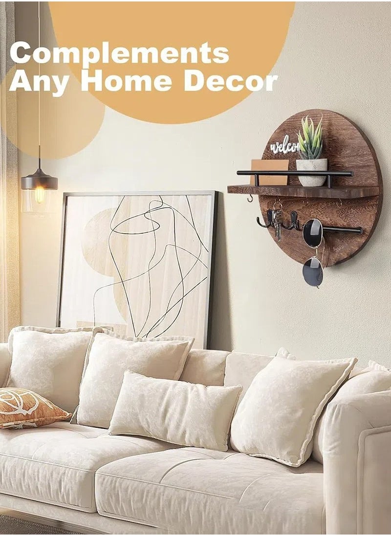 Gmisun Modern Style Wooden Wall Decorative Hanging Shelves with 6 Hooks Home Decor for Entryway Mudroom Office Hallway  - Image 2