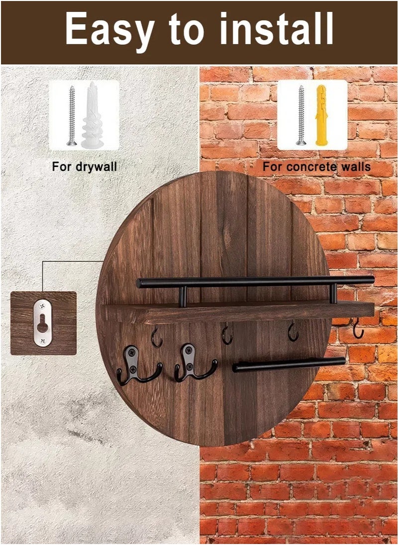 Gmisun Modern Style Wooden Wall Decorative Hanging Shelves with 6 Hooks Home Decor for Entryway Mudroom Office Hallway  - Image 5