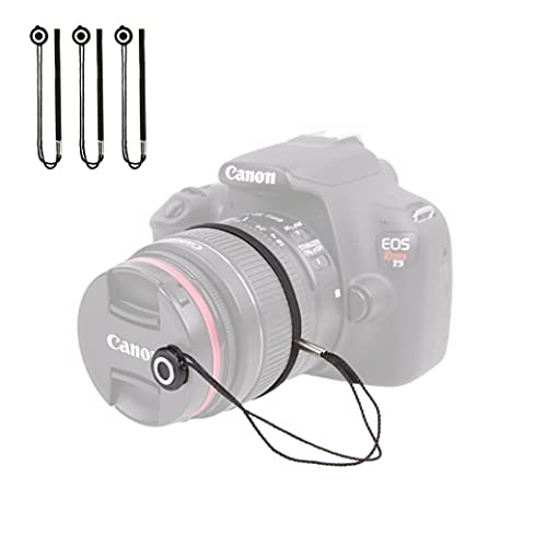 Foto&Tech Camera Lens Cap Leash with Elastic String, Compatible with Universal DSLR SLR Evil Mirrorless Cameras Video (x3) - Image 1