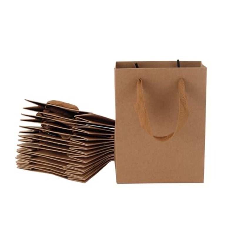 REDDOTGIFT® 10 عبوات من أكياس التسوق الورقية الصغيرة جدًا H16x12.5x5.7cm أكياس ورق كرافت عادية بسماكة 230 جرامًا للمتر المربع مع مقبض شريطي - Image 1