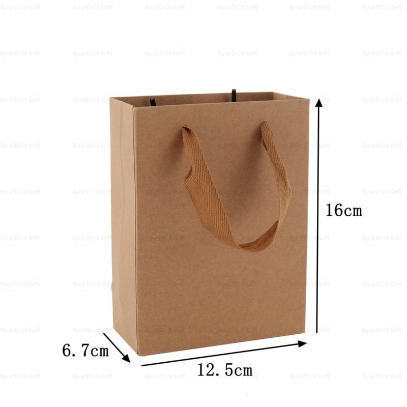 REDDOTGIFT® 10 عبوات من أكياس التسوق الورقية الصغيرة جدًا H16x12.5x5.7cm أكياس ورق كرافت عادية بسماكة 230 جرامًا للمتر المربع مع مقبض شريطي - Image 2
