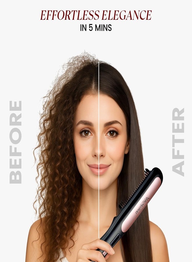 فرشاة تمليس الشعر MakeMeeBold | شعر خالٍ من التجعد | مشط تمليس الشعر الكهربائي | هدايا للنساء | بألواح مطلية بالسيراميك، 5 مستويات للتحكم في درجة الحرارة، 1200 واط، أسود - Image 4