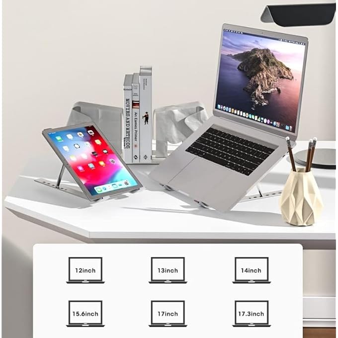 rayihni BIULING ADJUSTABLE PORTABLE LAPTOP HOLDER, ALUMINUM FOLDABLE LAPTOP RISER WITH 6 LEVELS OF HEIGHT ADJUSTMENT, COMPATIBLE WITH MACBOOK AIR PRO, DELL, HP, LENOVO,10-15.6Â€ - Image 2