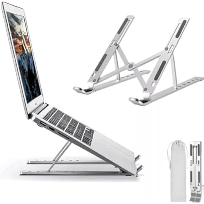 rayihni BIULING ADJUSTABLE PORTABLE LAPTOP HOLDER, ALUMINUM FOLDABLE LAPTOP RISER WITH 6 LEVELS OF HEIGHT ADJUSTMENT, COMPATIBLE WITH MACBOOK AIR PRO, DELL, HP, LENOVO,10-15.6Â€ - Image 1
