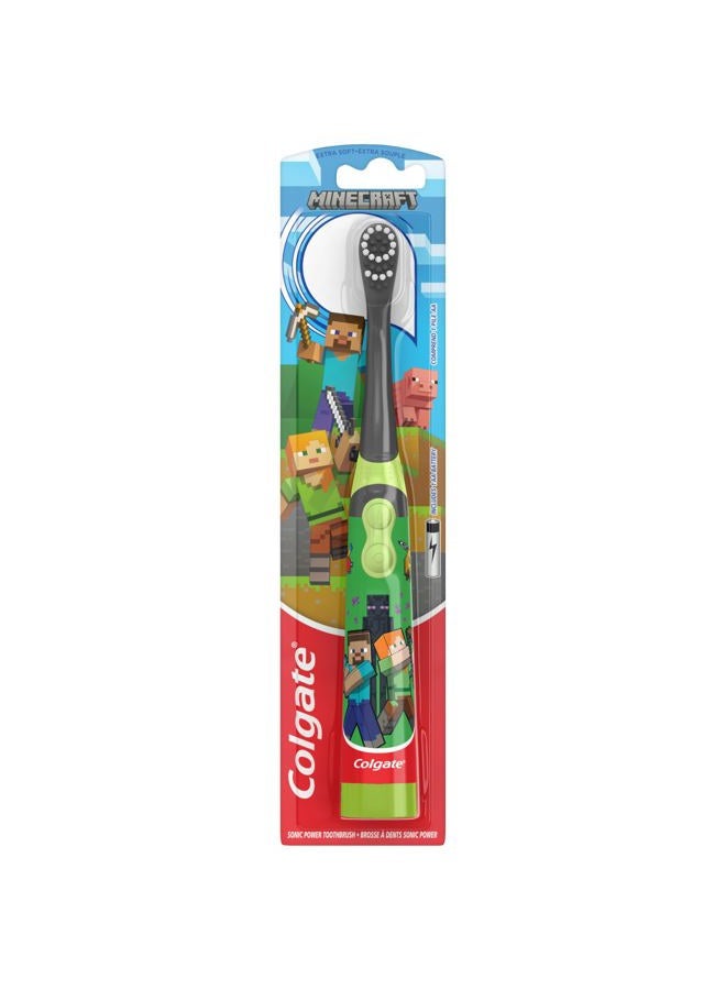 Colgate فرشاة أسنان للأطفال تعمل بالبطارية من ماينكرافت، فرشاة أسنان للأطفال ناعمة جداً مع بطارية AA واحدة مرفقة، مصممة للأطفال من عمر 3 سنوات وما فوق، تحتوي على مفتاح تشغيل وإيقاف سهل، مقبض مسطح، عدد 1 - Image 1
