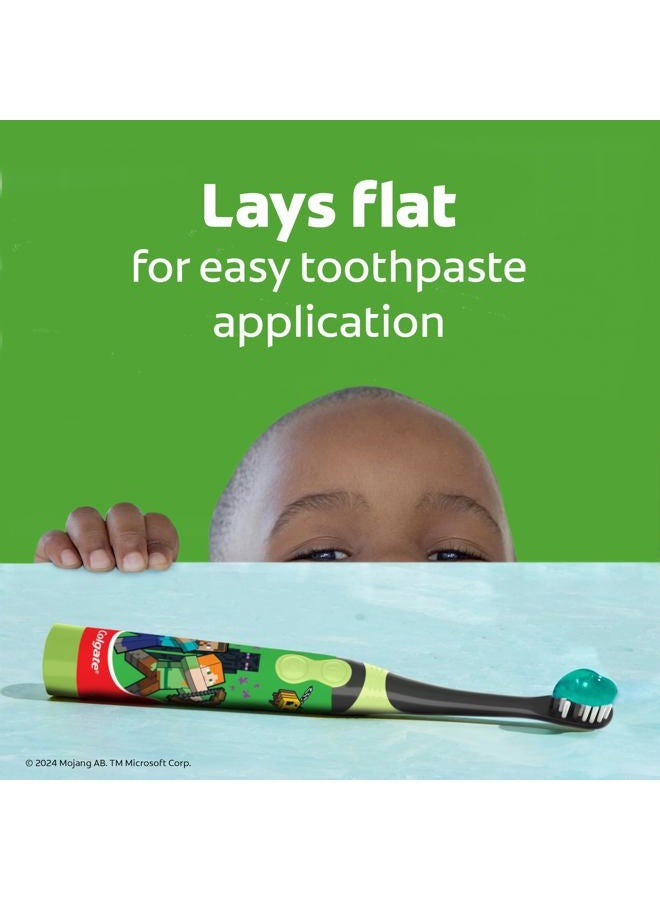 Colgate فرشاة أسنان للأطفال تعمل بالبطارية من ماينكرافت، فرشاة أسنان للأطفال ناعمة جداً مع بطارية AA واحدة مرفقة، مصممة للأطفال من عمر 3 سنوات وما فوق، تحتوي على مفتاح تشغيل وإيقاف سهل، مقبض مسطح، عدد 1 - Image 5