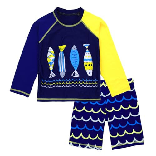 SINOLY Boys Two Piece Rash Guard Swimsuits Kids Long Sleeve Sunsuit Swimwear Sets 4T - Image 1