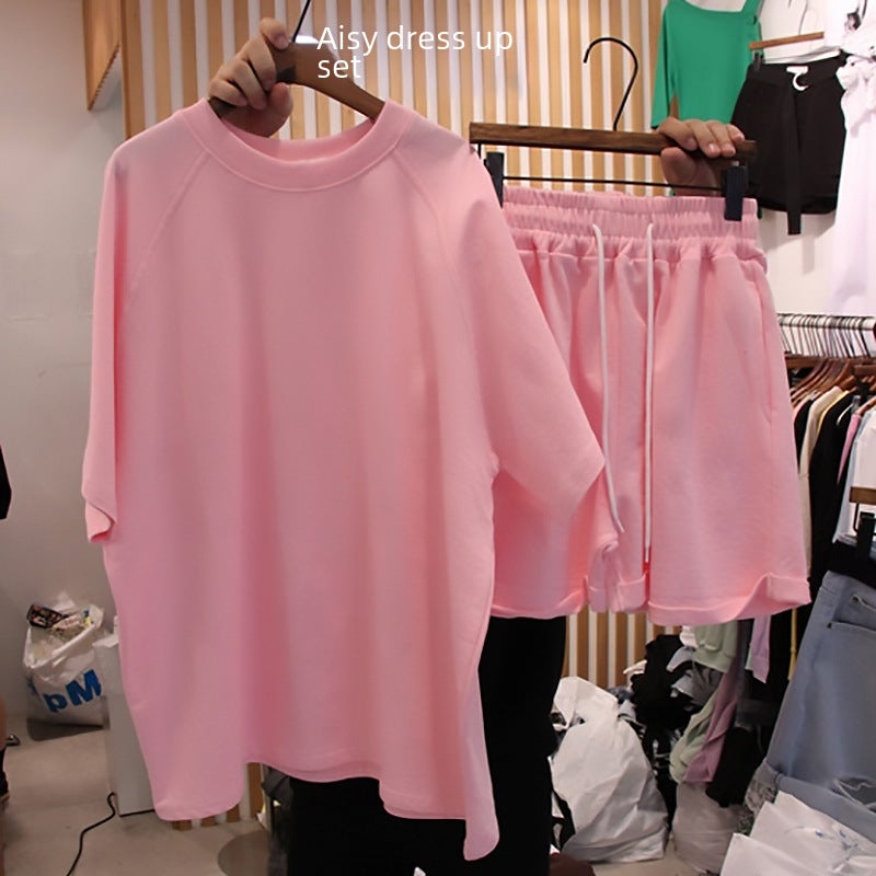 2024 summer casual sports suit Korean style loose short sleeve T-shirt wide leg shorts two-piece set Dongdaemun womens clothing Sky Blue