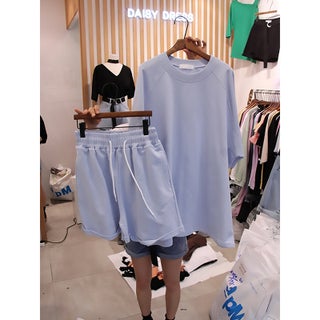 2024 summer casual sports suit Korean style loose short sleeve T-shirt wide leg shorts two-piece set Dongdaemun womens clothing Sky Blue - pzsku/Z2D3874055C2383F0F40FZ/45/1746231615/1b0110b7-a9f8-4d50-8588-468b2f28aa5c