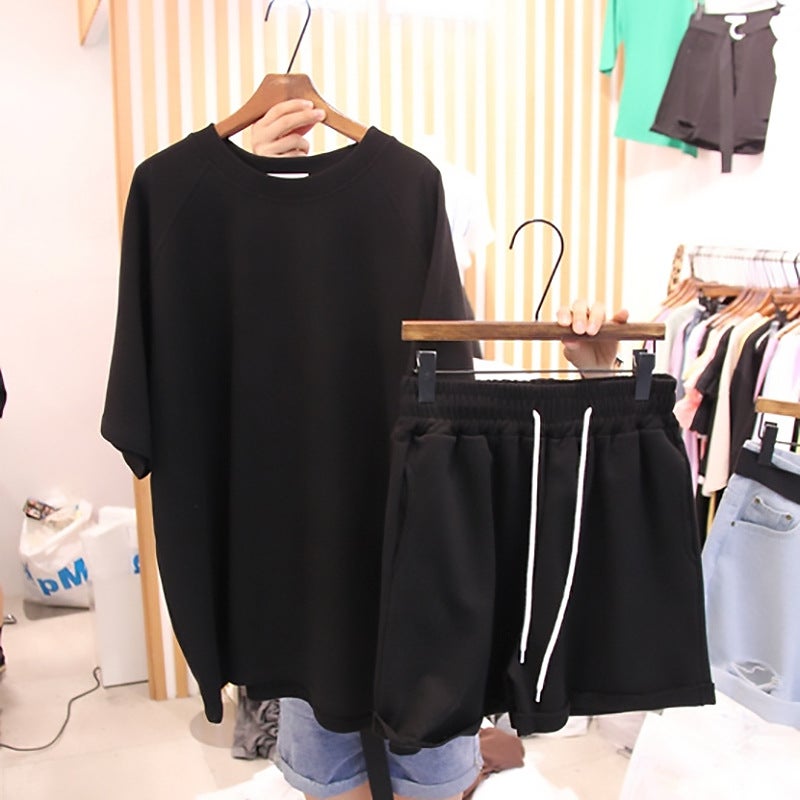 2024 summer casual sports suit Korean style loose short sleeve T-shirt wide leg shorts two-piece set Dongdaemun womens clothing Sky Blue