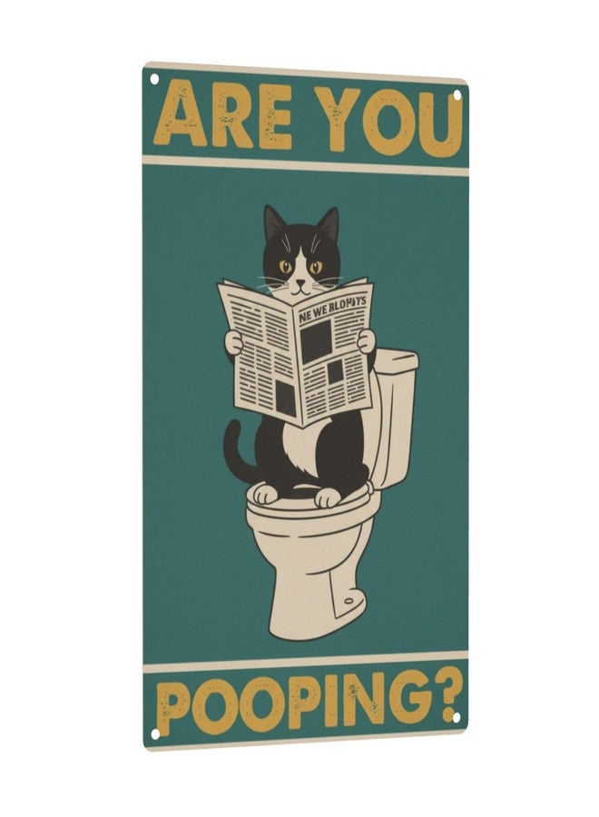 URVIP are You Pooping? Funny Bathroom Cat Sign Humorous House Rules Bathroom Decor Novelty Metal Sign for Toilet Cute & Quirky Home Decor 12x8 Inch Aluminum Sign 8x12 Inches Style-03 - Image 1