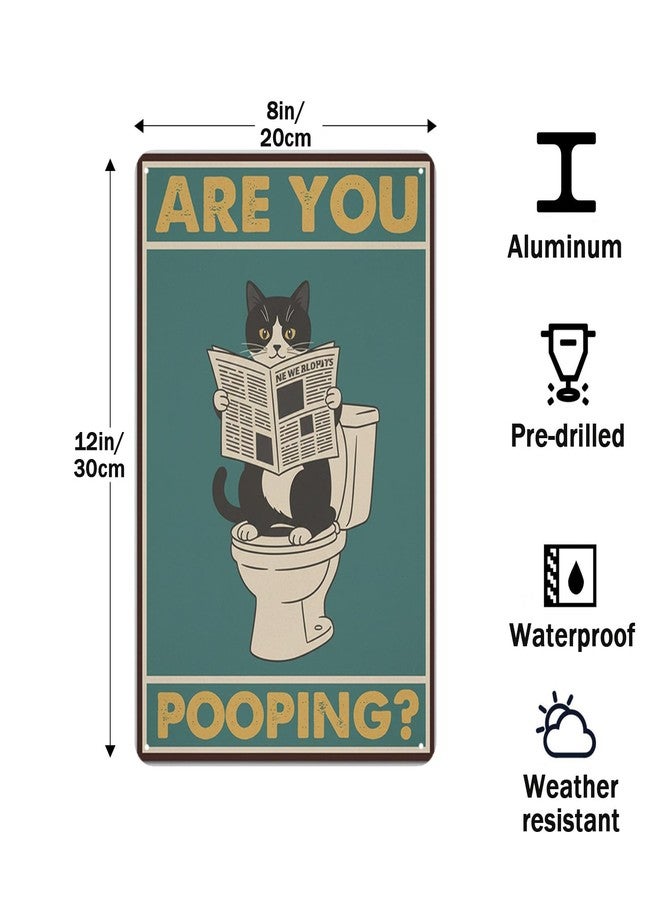 URVIP are You Pooping? Funny Bathroom Cat Sign Humorous House Rules Bathroom Decor Novelty Metal Sign for Toilet Cute & Quirky Home Decor 12x8 Inch Aluminum Sign 8x12 Inches Style-03 - Image 4