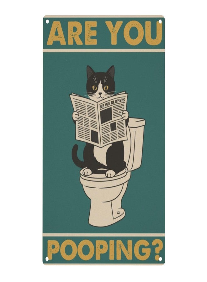 URVIP are You Pooping? Funny Bathroom Cat Sign Humorous House Rules Bathroom Decor Novelty Metal Sign for Toilet Cute & Quirky Home Decor 12x8 Inch Aluminum Sign 8x12 Inches Style-03 - Image 2