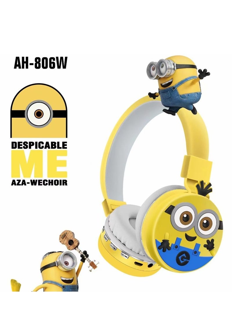 AirYoung Minions Kids Wireless On Ear Headphones, Kids Bluetooth Headphones,  Ear Bluetooth Headphones with Microphone, TF Card, Kids Minions Headphones for Teens, Boys, Girls, School, Mobile Phones, Tablets,Comfortable Fit for Gaming, Music & Travel - Image 1