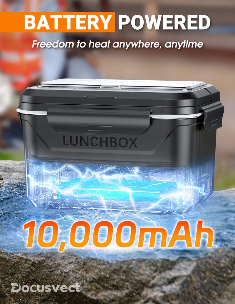 Docusvect Rechargeable Heated Lunch Box for Men, 1.3L Cordless Electric Lunch Box for Adults with Smart Scheduled Heating, Portable Food Warmer with Complete Accessories - Image 2