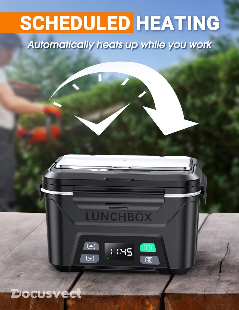 Docusvect Rechargeable Heated Lunch Box for Men, 1.3L Cordless Electric Lunch Box for Adults with Smart Scheduled Heating, Portable Food Warmer with Complete Accessories - Image 3
