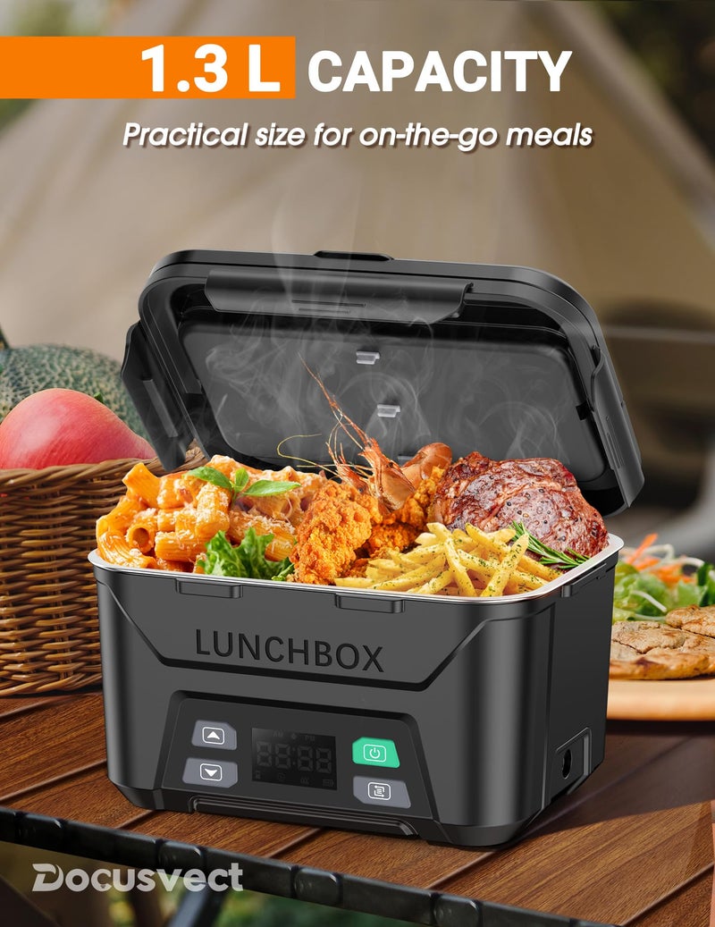 Docusvect Rechargeable Heated Lunch Box for Men, 1.3L Cordless Electric Lunch Box for Adults with Smart Scheduled Heating, Portable Food Warmer with Complete Accessories - Image 4