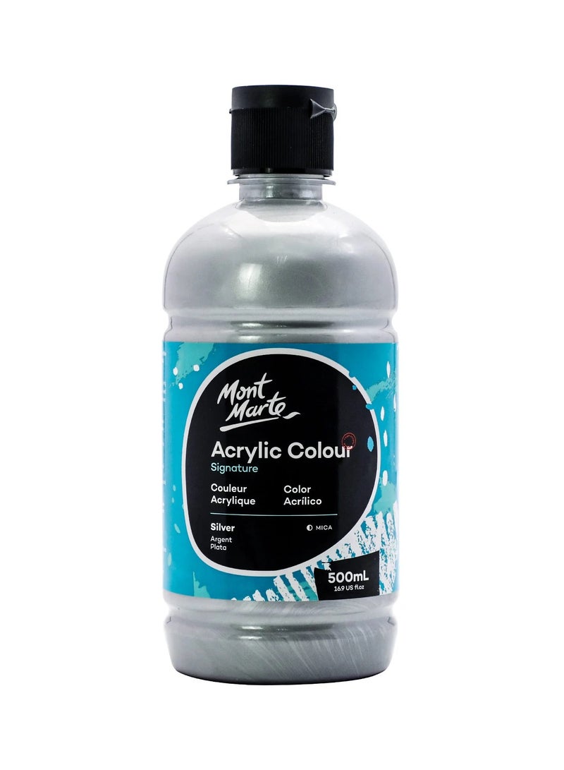 Mont Marte Signature Acrylic Colour 500ml Content Silver - Image 1