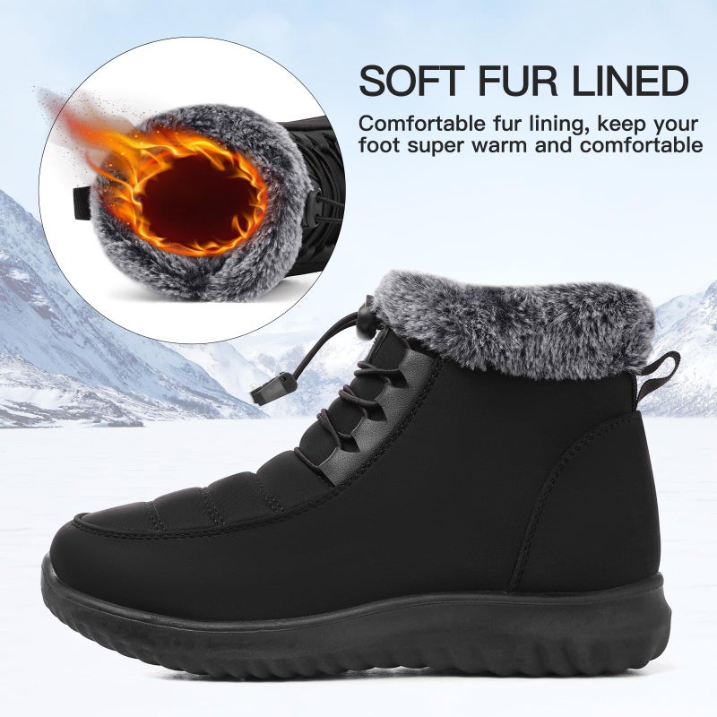 SHIBEVER Winter Boots for Women Snow: Black Fur Lined Warm Ankle Boots - Cold Weather Water Resistant Outdoor Zipper Snow Shoes Size 7 - Image 5