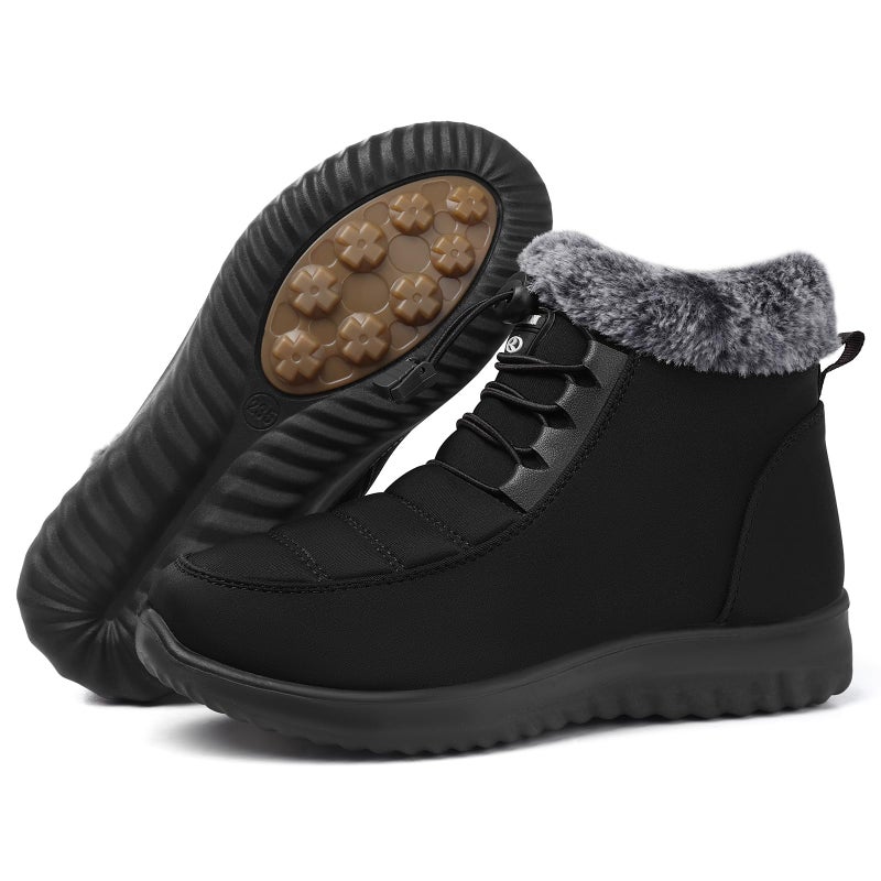 SHIBEVER Winter Boots for Women Snow: Black Fur Lined Warm Ankle Boots - Cold Weather Water Resistant Outdoor Zipper Snow Shoes Size 7 - Image 3