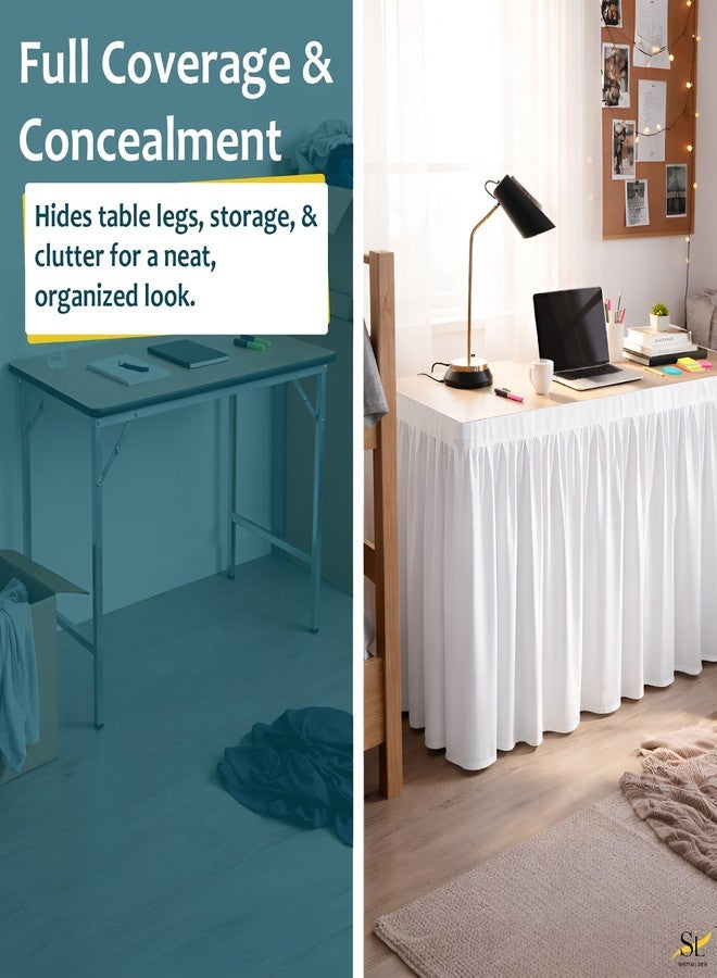 Shreem Linen تنورة مكتب من الكتان من شريم، غطاء طاولة مكشكش ومجمع، مصمم خصيصًا، بدون قاعدة، زوايا مشقوقة، غطاء تخزين أسفل المكتب لغرف النوم والمكاتب المنزلية، تنورة مكتب بيضاء (عمق 24 × عرض 42 × ارتفاع 30 بوصة) - Image 5