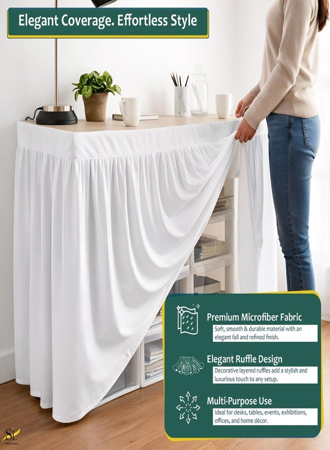Shreem Linen تنورة مكتب من الكتان من شريم، غطاء طاولة مكشكش ومجمع، مصمم خصيصًا، بدون قاعدة، زوايا مشقوقة، غطاء تخزين أسفل المكتب لغرف النوم والمكاتب المنزلية، تنورة مكتب بيضاء (عمق 24 × عرض 42 × ارتفاع 30 بوصة) - Image 2