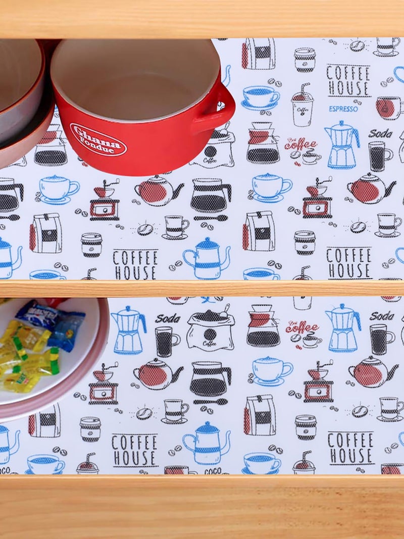 Kuber Industries Shelf Liner EVA Kitchen Cabinet Shelf Mat AntiSlip Bathroom Mat Blue Coffee House Wardrobe Mat 15 Meter White - Image 5