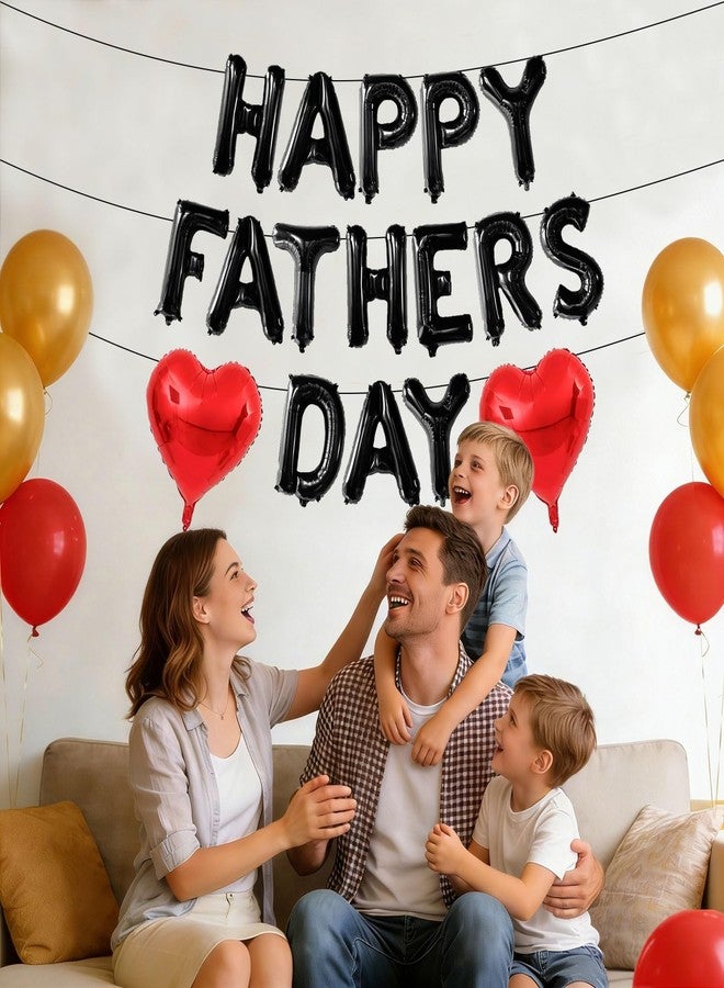 Tagberoy بالونات سوداء مكتوب عليها "عيد أب سعيد"، لافتة بالونات مقاس 16 بوصة مكتوب عليها "عيد أب سعيد"، بالونات على شكل قلب أحمر، لوازم حفلات عيد الأب، ديكورات للمنزل والمكتب وخلفيات التصوير. - Image 3