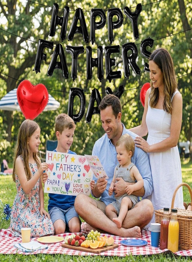 Tagberoy بالونات سوداء مكتوب عليها "عيد أب سعيد"، لافتة بالونات مقاس 16 بوصة مكتوب عليها "عيد أب سعيد"، بالونات على شكل قلب أحمر، لوازم حفلات عيد الأب، ديكورات للمنزل والمكتب وخلفيات التصوير. - Image 4