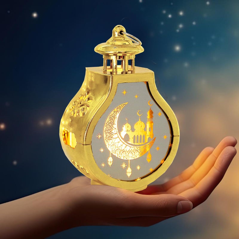 ALIBBON 2 Pcs Ramadan Lantern Mini Gold Candle Lantern Decorative Hanging Lantern Eid Mubarak Lantern Moon Star Castle Lantern Ramadan Decorations for Home Indoor Outdoor Ramadan Table Decor - Image 5