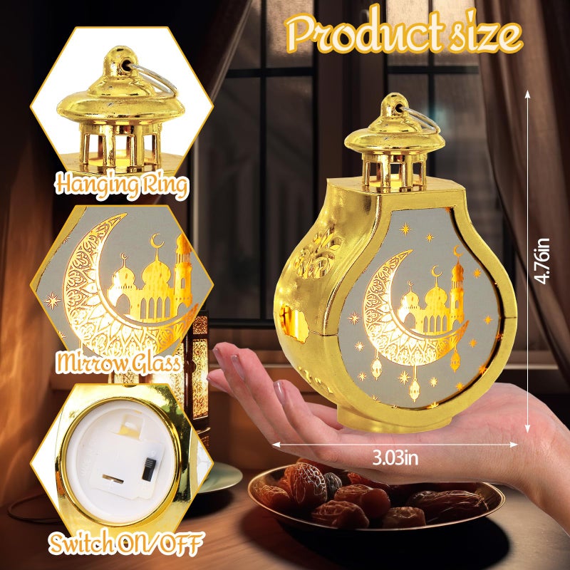 ALIBBON 2 Pcs Ramadan Lantern Mini Gold Candle Lantern Decorative Hanging Lantern Eid Mubarak Lantern Moon Star Castle Lantern Ramadan Decorations for Home Indoor Outdoor Ramadan Table Decor - Image 2